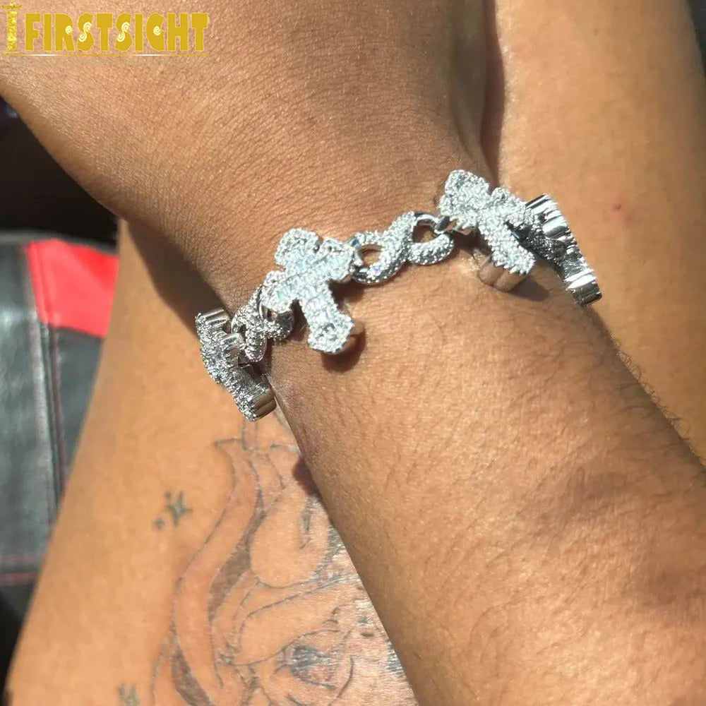 New Iced Out Cross Infinity Charm Bracelet Micro Paved Cubic Zirconia Cuban Chain for Women Men Hip Hop Rapper Jewelry