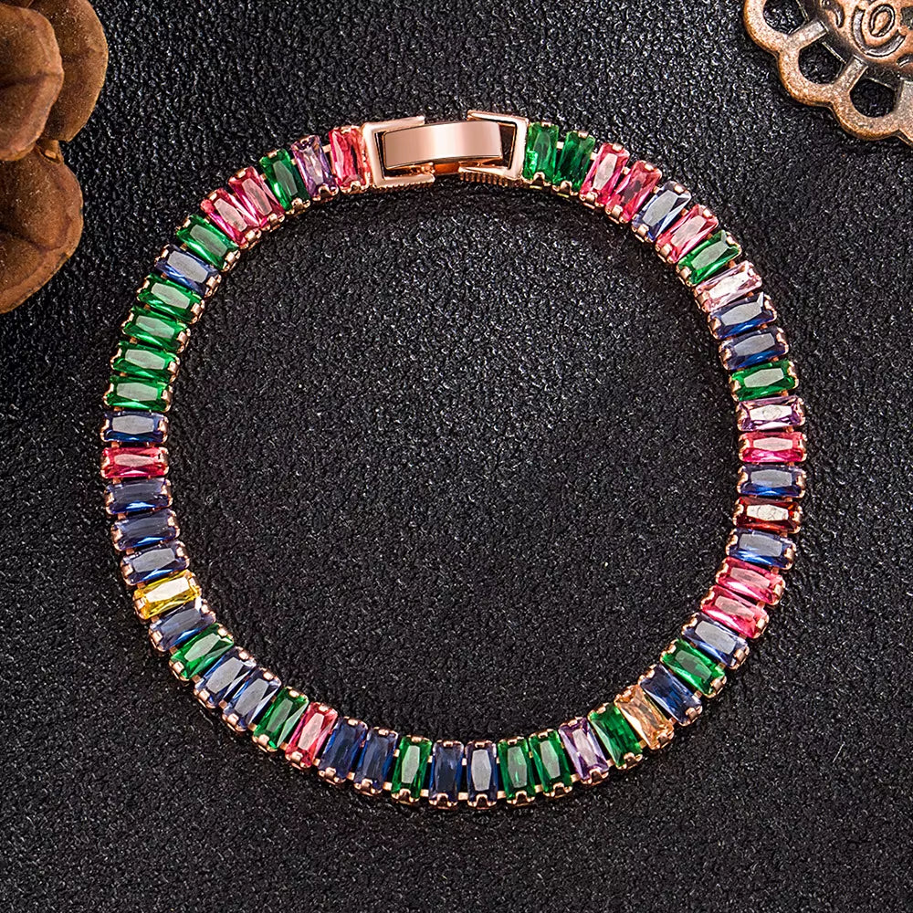925 Sterling Silver Bracelet Light Luxury Colored Zirconia Hand Jewelry Bracelet Women Charm Jewelry Gift Party