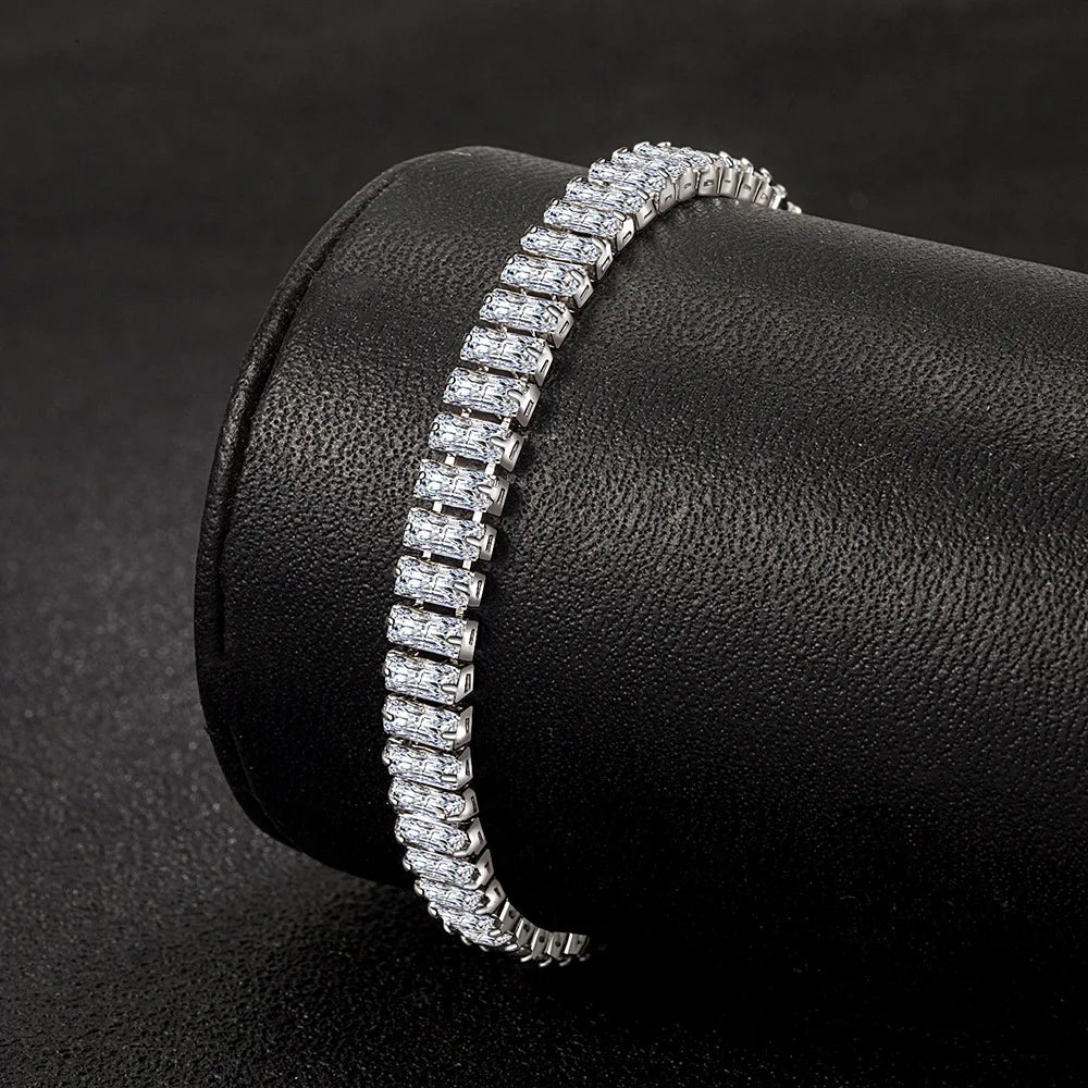 925 Sterling Silver Bracelet Elegant Zircon Crystal Fashion Jewelry for Women Engagement Wedding Glamour Jewelry 18CM