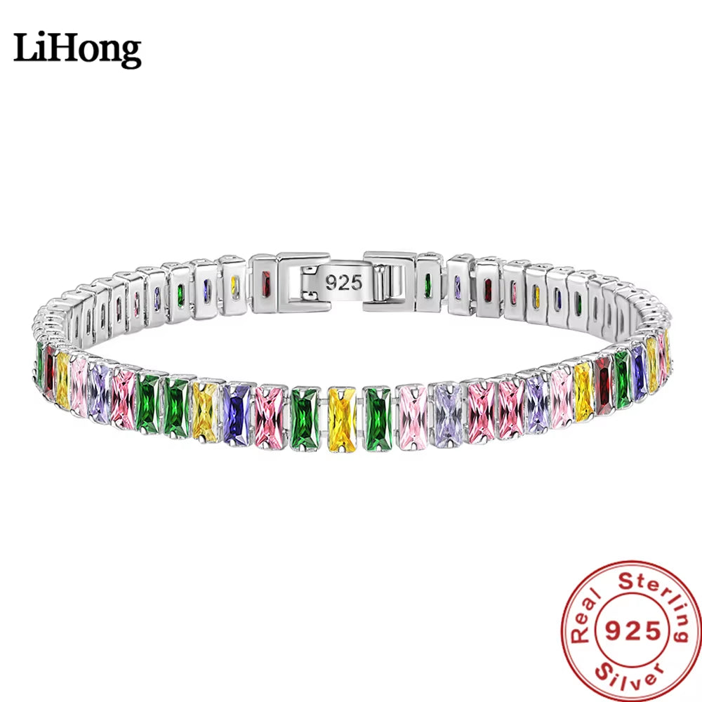 925 Sterling Silver Bracelet Light Luxury Colored Zirconia Hand Jewelry Bracelet Women Charm Jewelry Gift Party