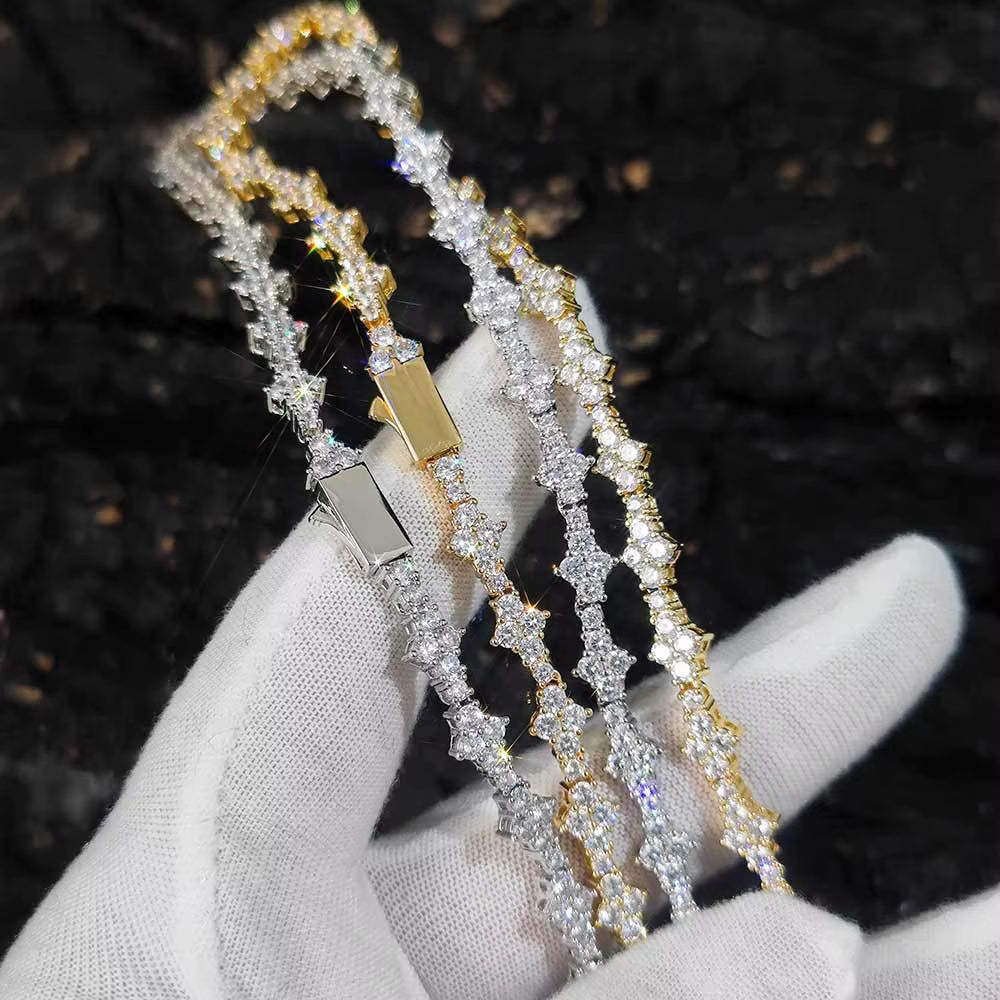 Iced Out 5A Cubic Zirconia Classic Tennis Choker Chain 6.5Mm Honeycomb Hip Hop Silver Gold Plated Necklace for Men Women Gift