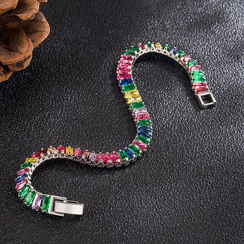 925 Sterling Silver Bracelet Light Luxury Colored Zirconia Hand Jewelry Bracelet Women Charm Jewelry Gift Party